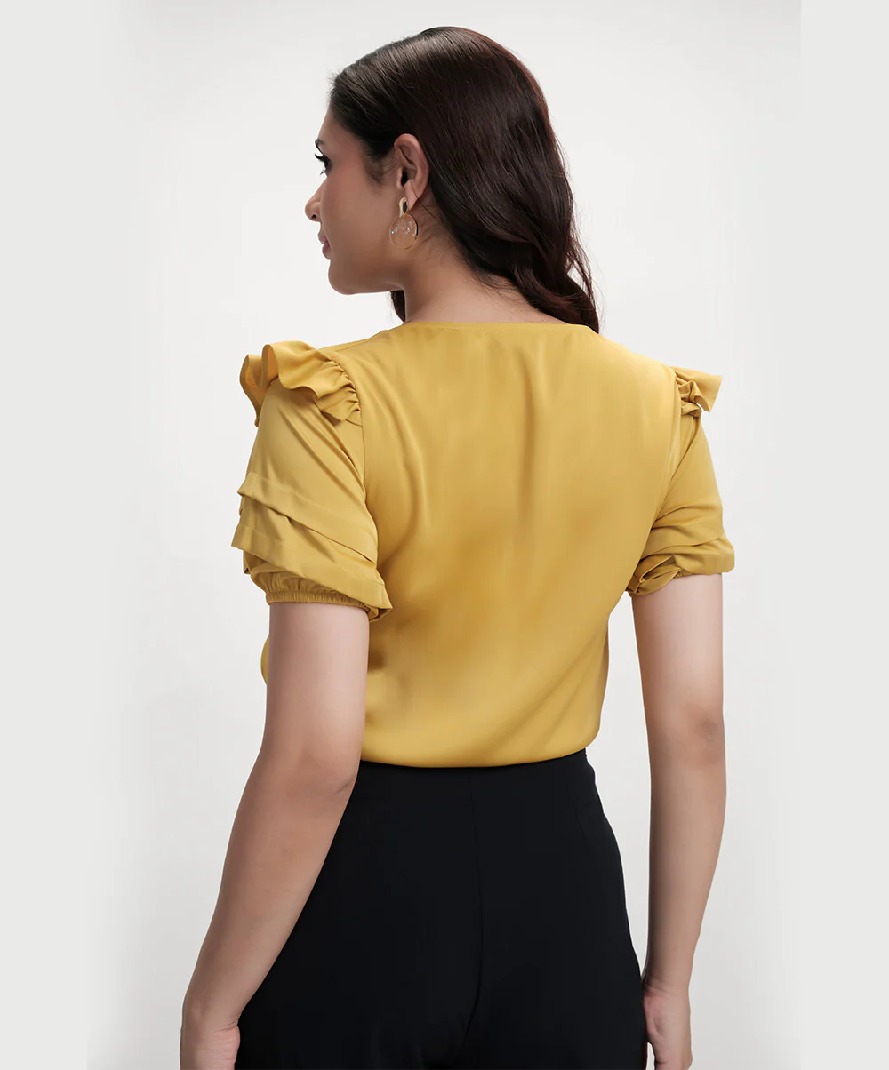 Vneck Sleeve Detailed Satin Top - Image 4