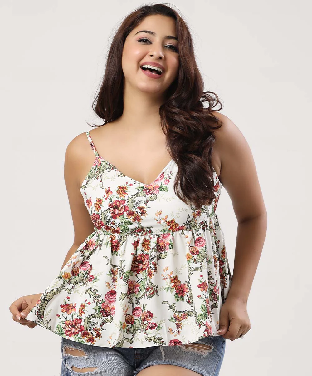 V-Neck Strappy Floral Top - Image 2