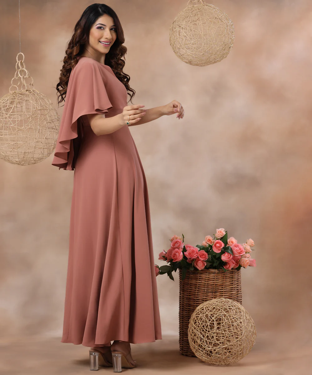 Vneck Flared Cape Chiffon Maxi - Image 3