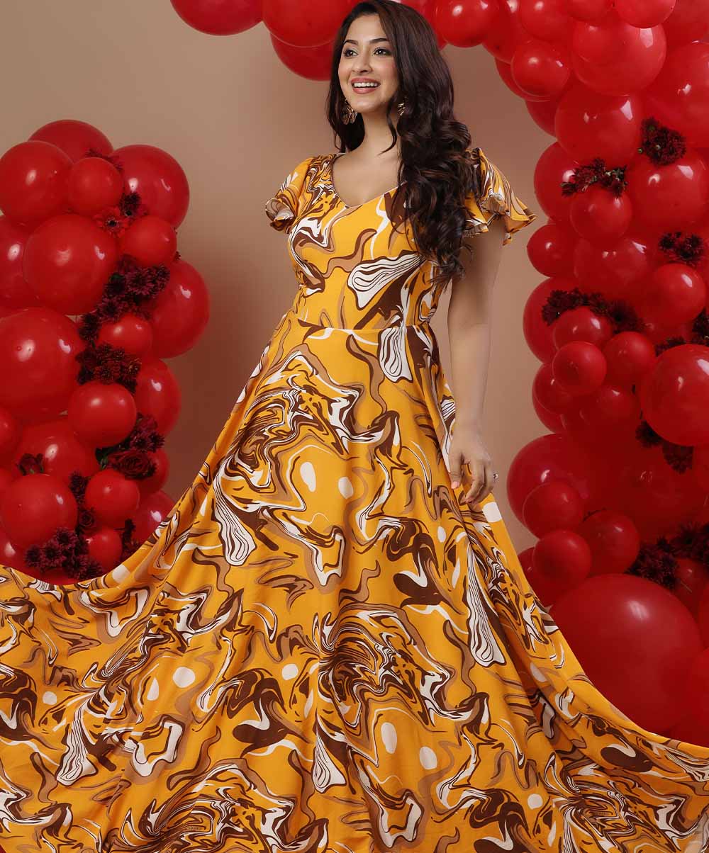 Vneck Flared Sleeve Chiffon Dress - Image 2