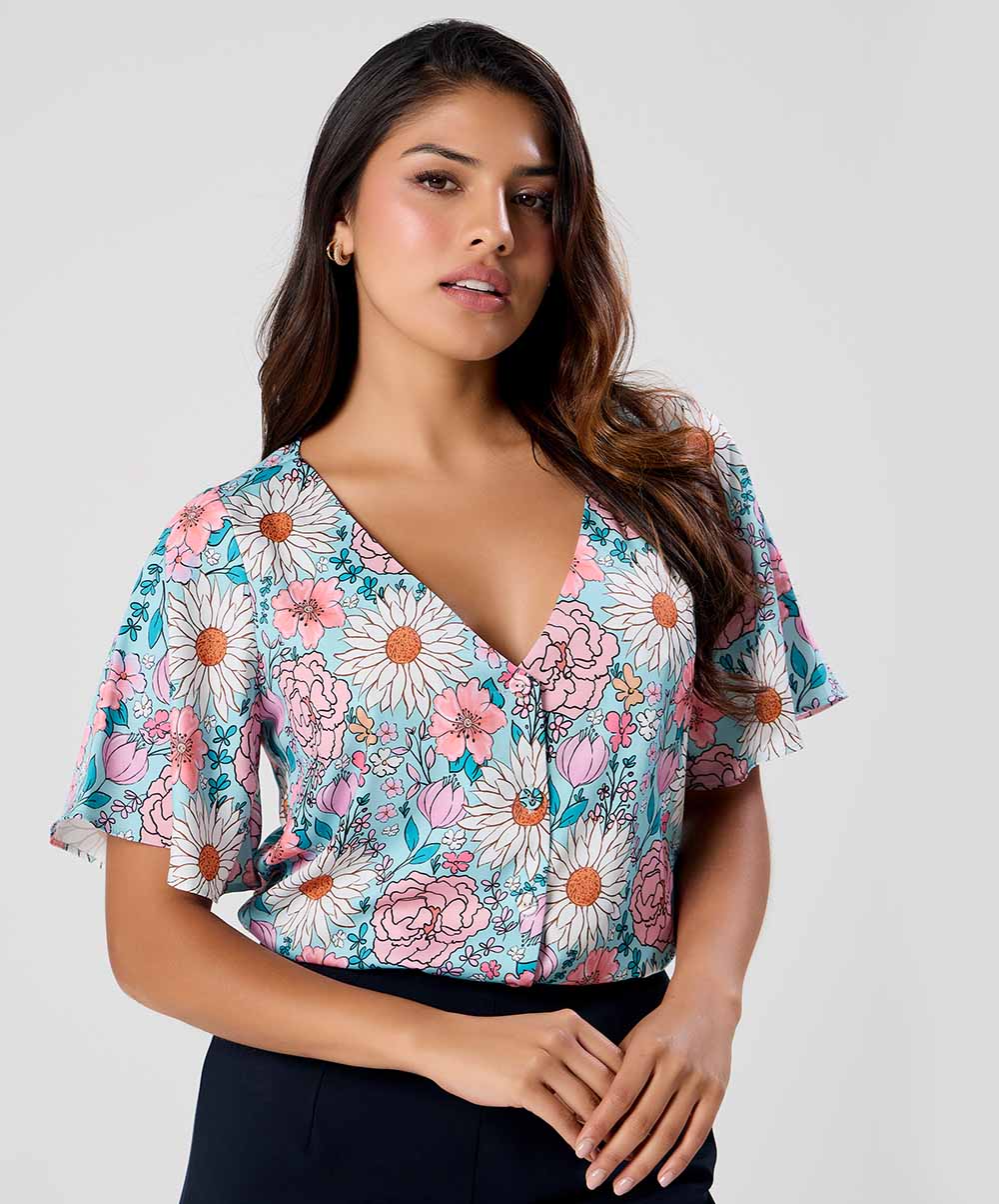 Vneck Flared Sleeve Printed Top - Image 2