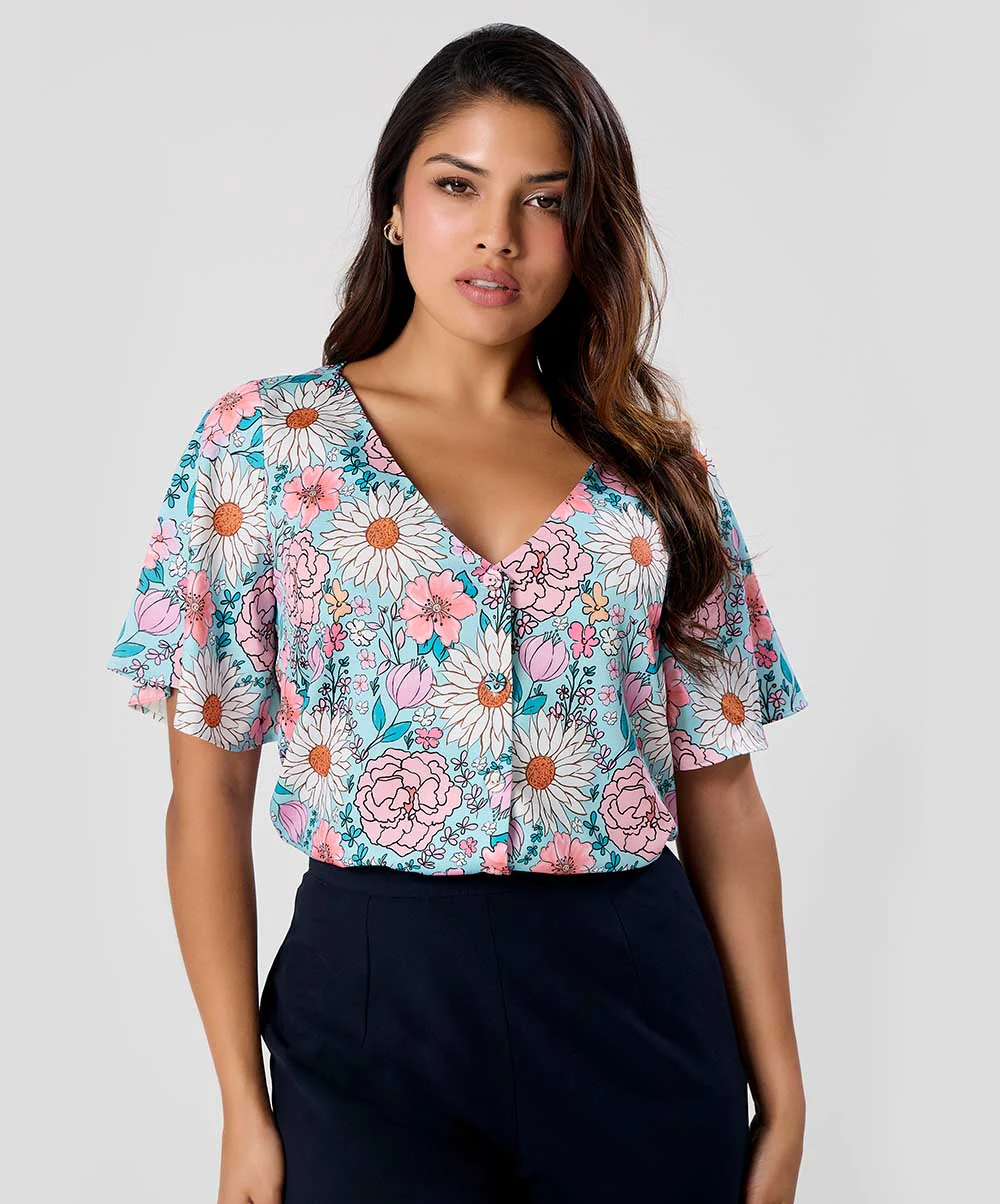 Vneck Flared Sleeve Printed Top - Image 3