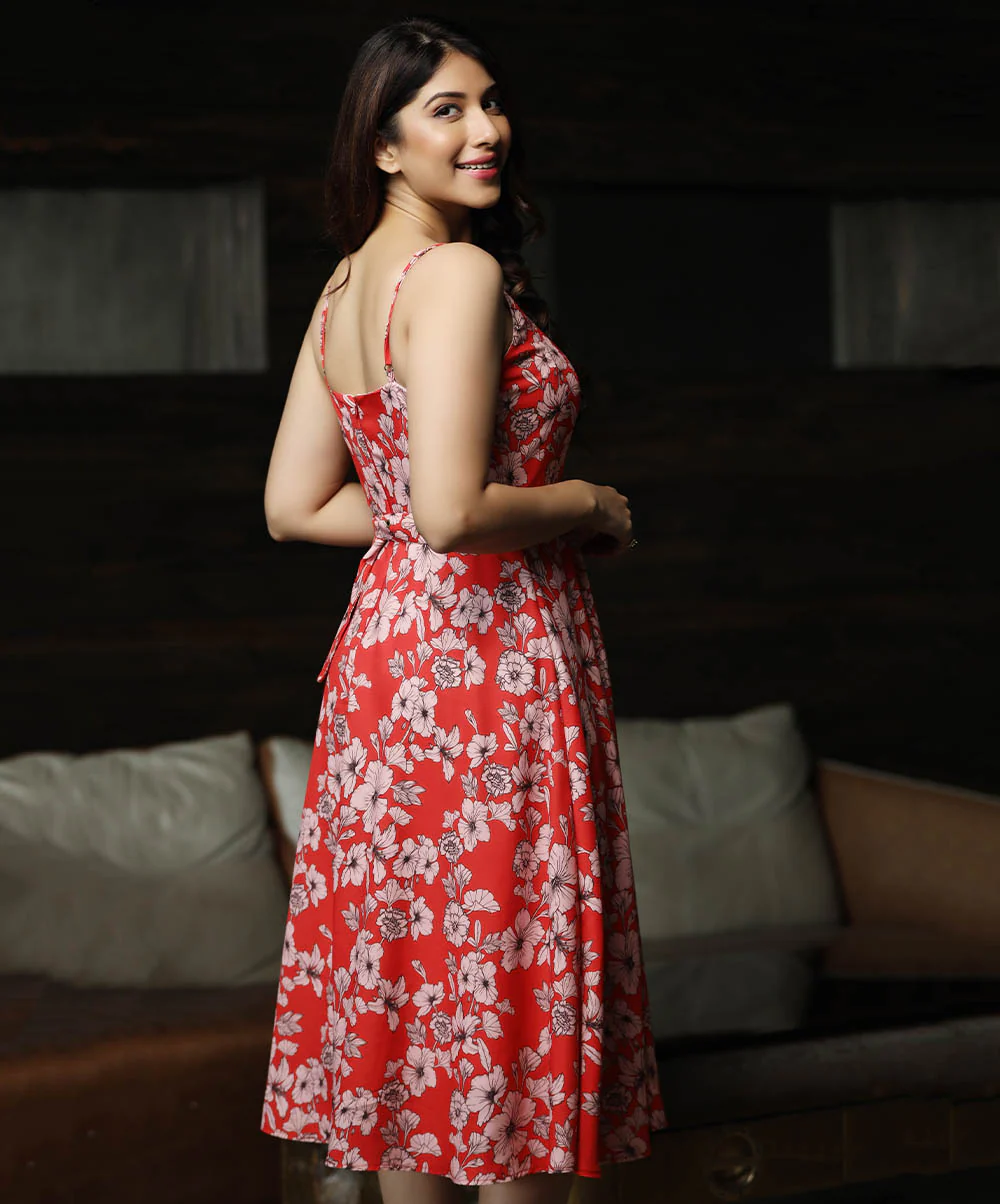 Vneck Floral Printed Ankle Length Dress - Image 2