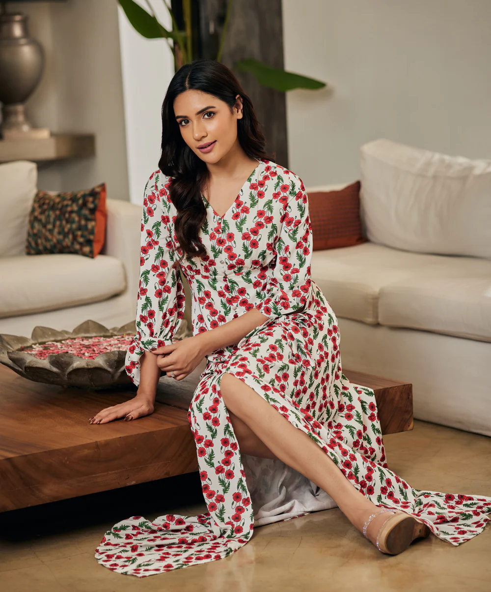 Vneck Front Buttoned Printed Maxi Dress - Image 3