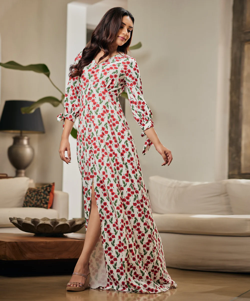 Vneck Front Buttoned Printed Maxi Dress - Image 5