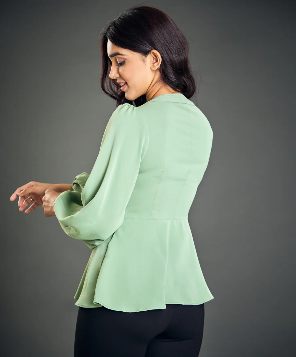 Vneck Front Slit Hem Blouse - Image 4