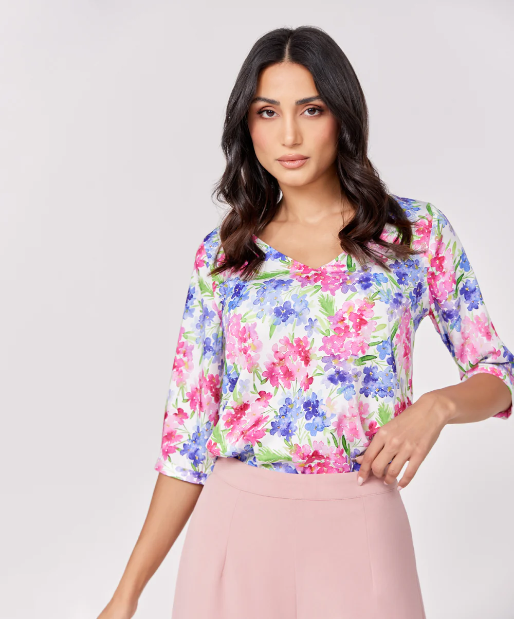 Vneck Half Sleeve Chiffon Printed Top - Image 2