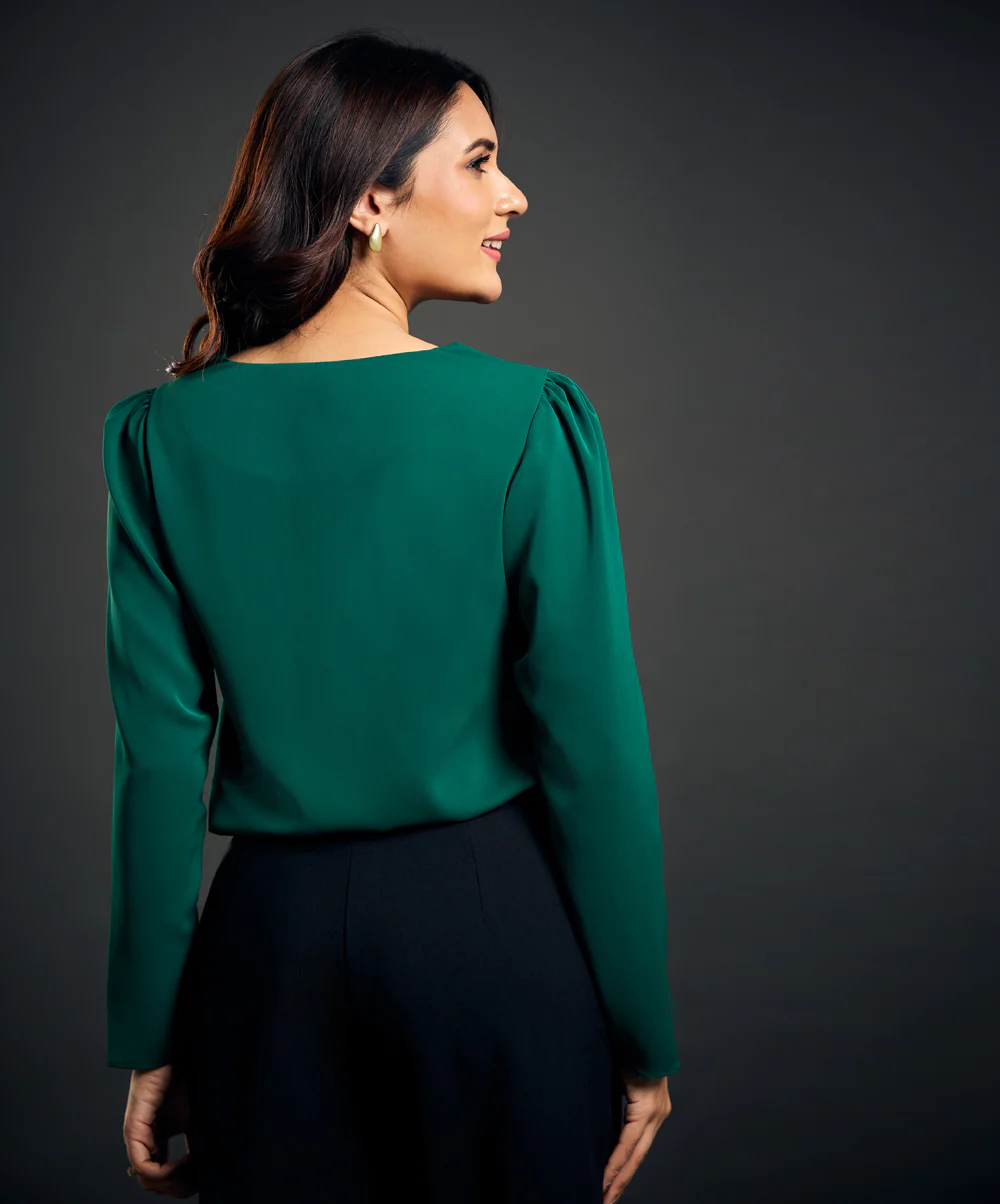 Vneck Long Sleeve Detailed Chiffon Top - Image 5