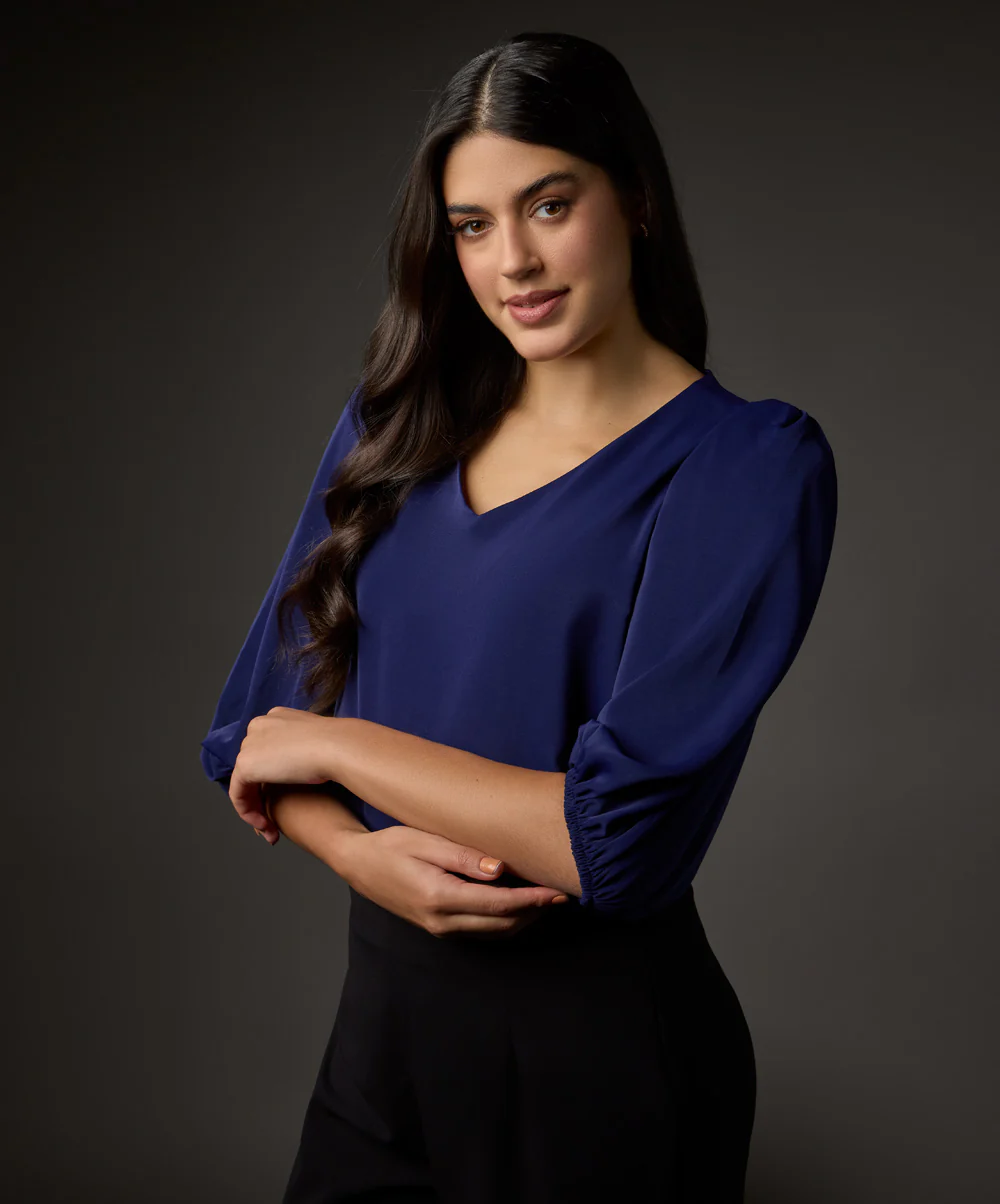 Vneck Balloon Half Sleeve Blue Top - Image 3