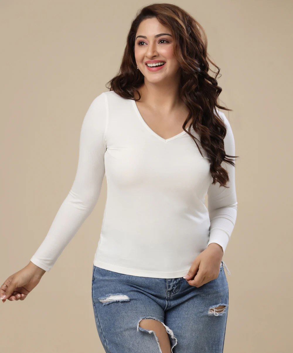 Vneck Long Sleeve White Tshirt