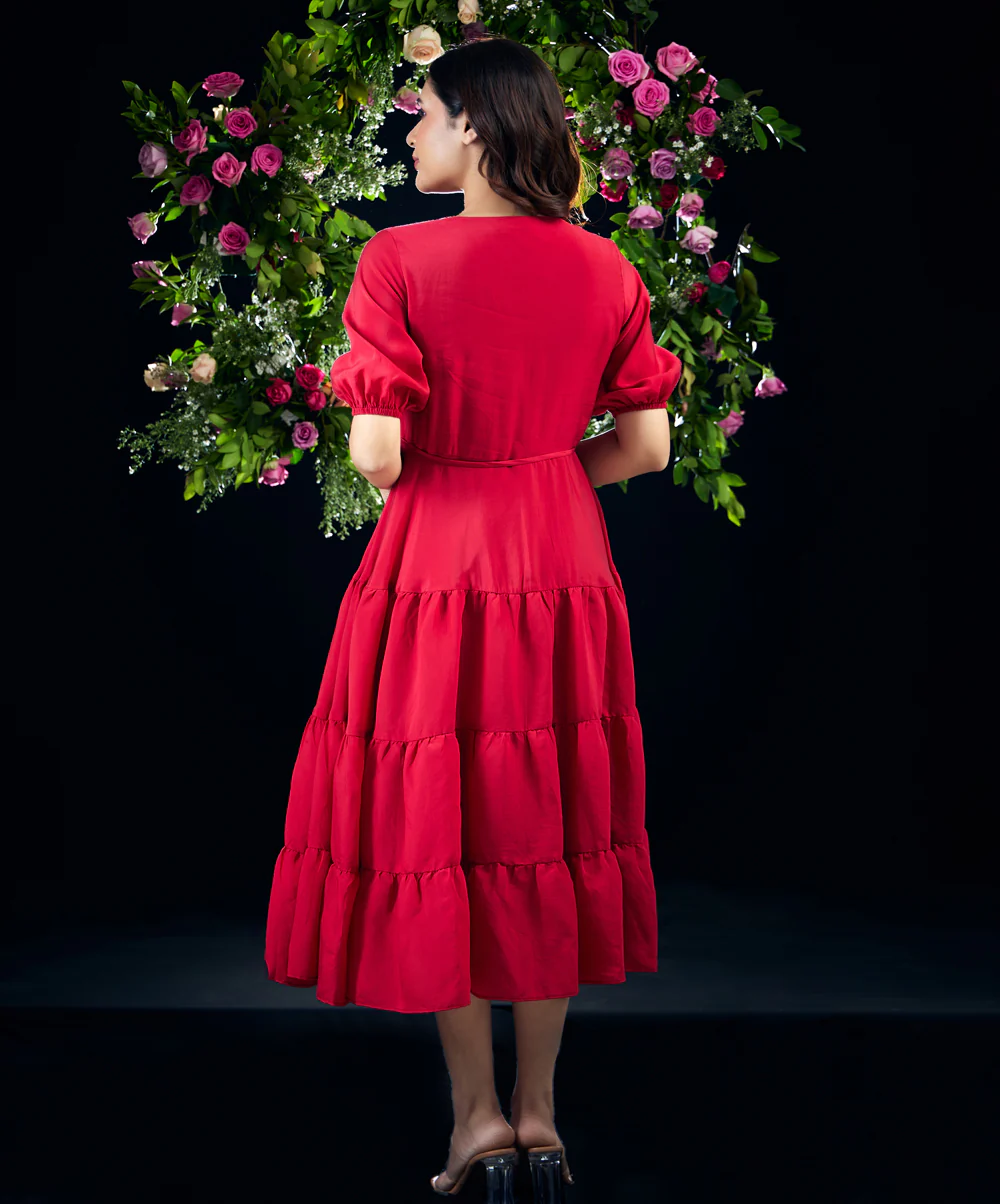 Vneck Puff Sleeve Loose Fitted Dress - Image 3