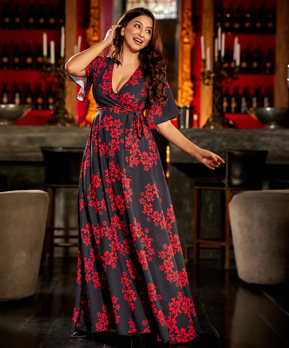 Vneck Puffed Sleeve Maxi Dress - Image 2