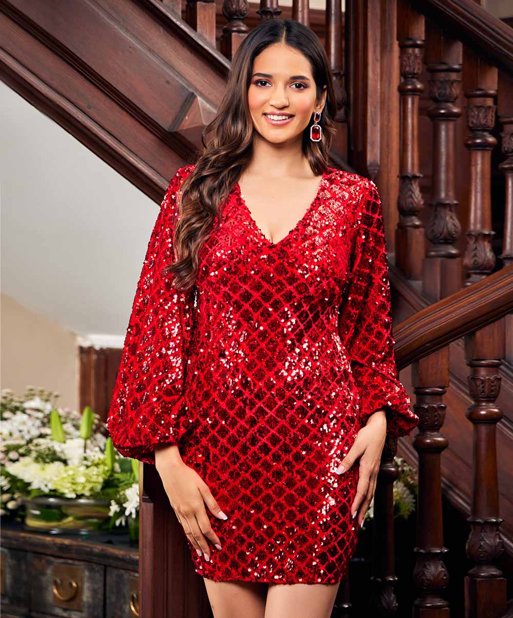Vneck Sequin Bodycon Dress - Image 4