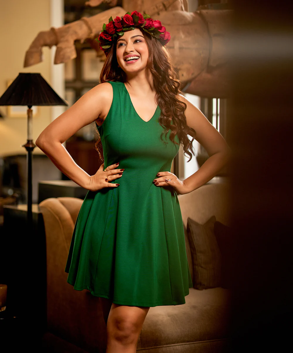 Vneck Skater Green Dress