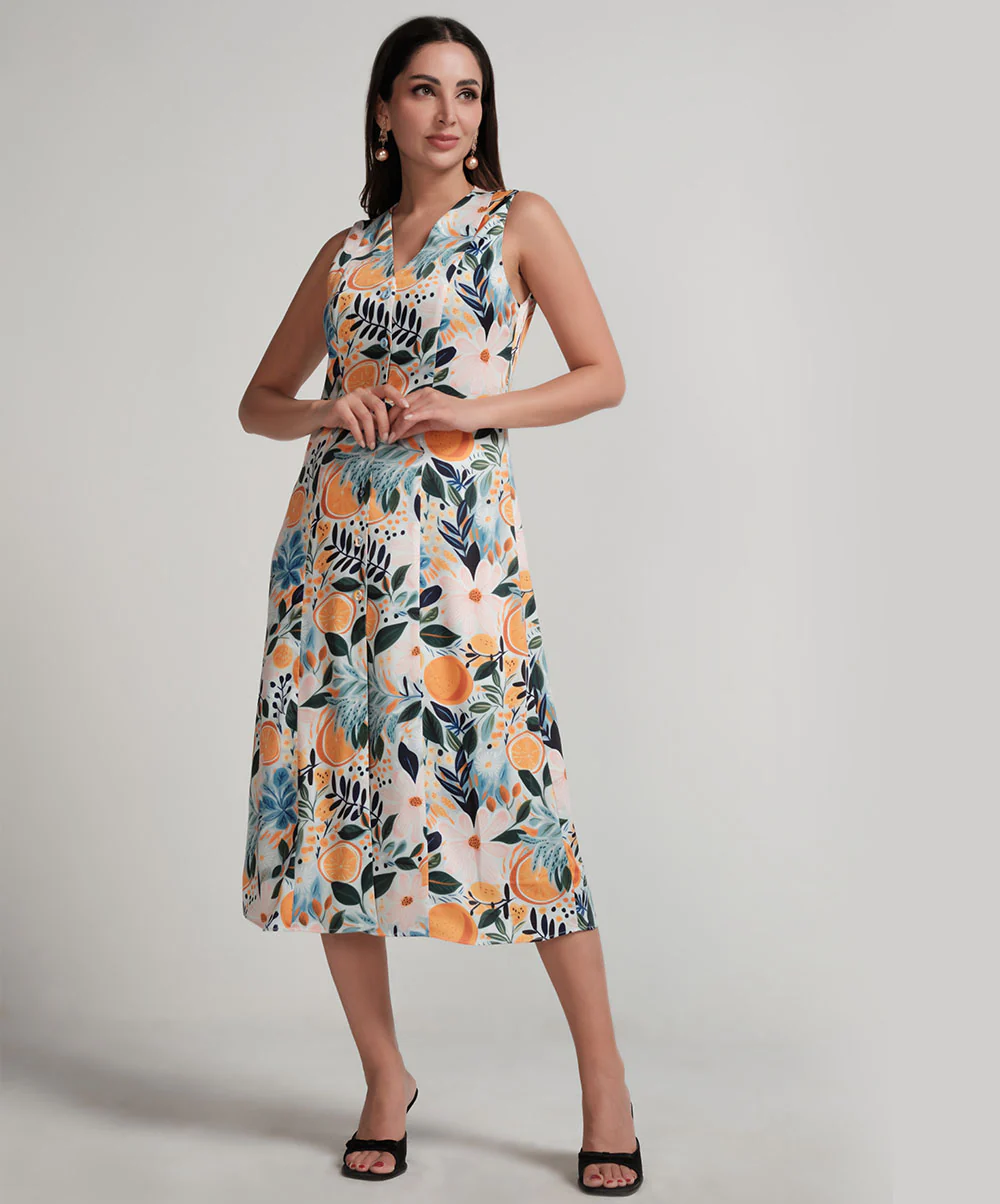 Vneck Sleeveless Satin Printed Shift Dress - Image 3