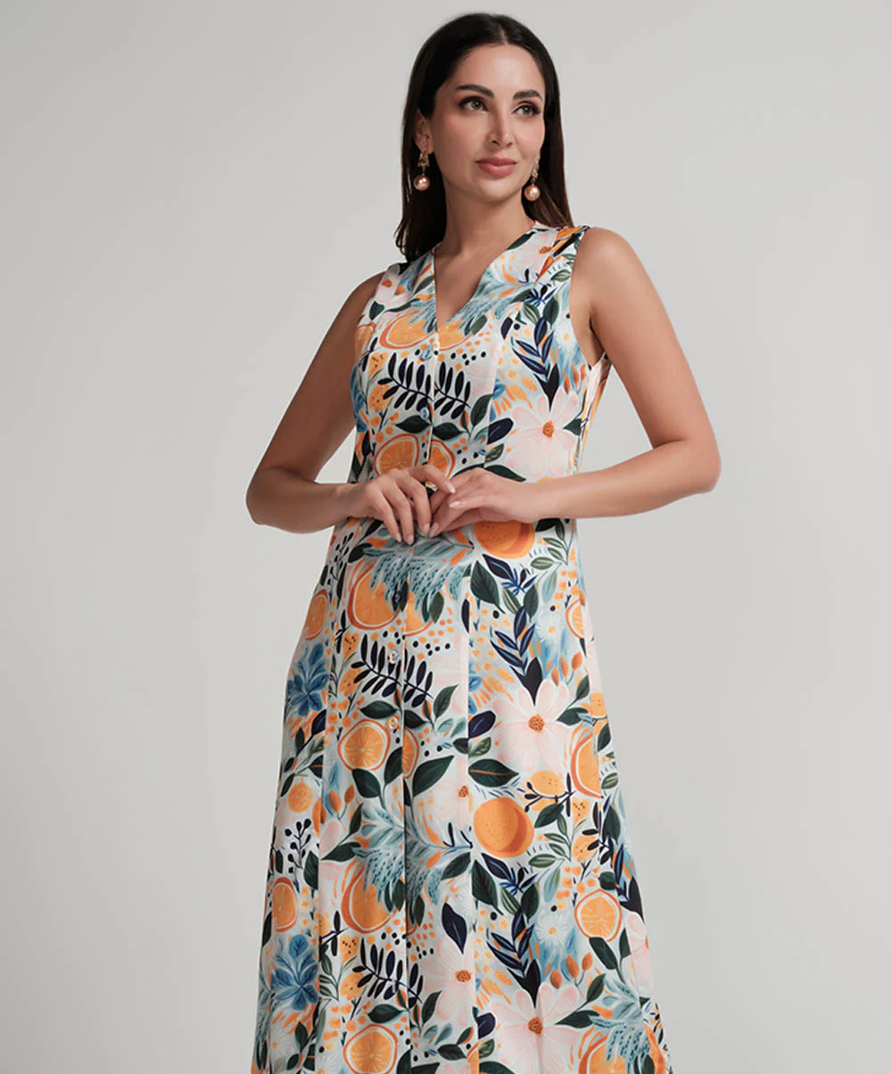 Vneck Sleeveless Satin Printed Shift Dress - Image 4