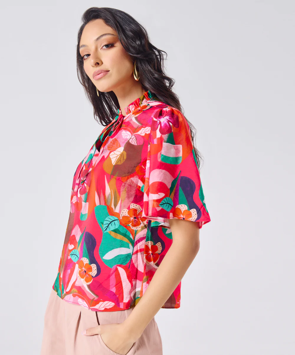Vneck Tie Flared Sleeve Floral Top - Image 4