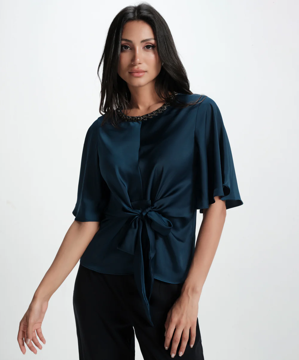 Vneck Trim Attached Satin Top - Image 3