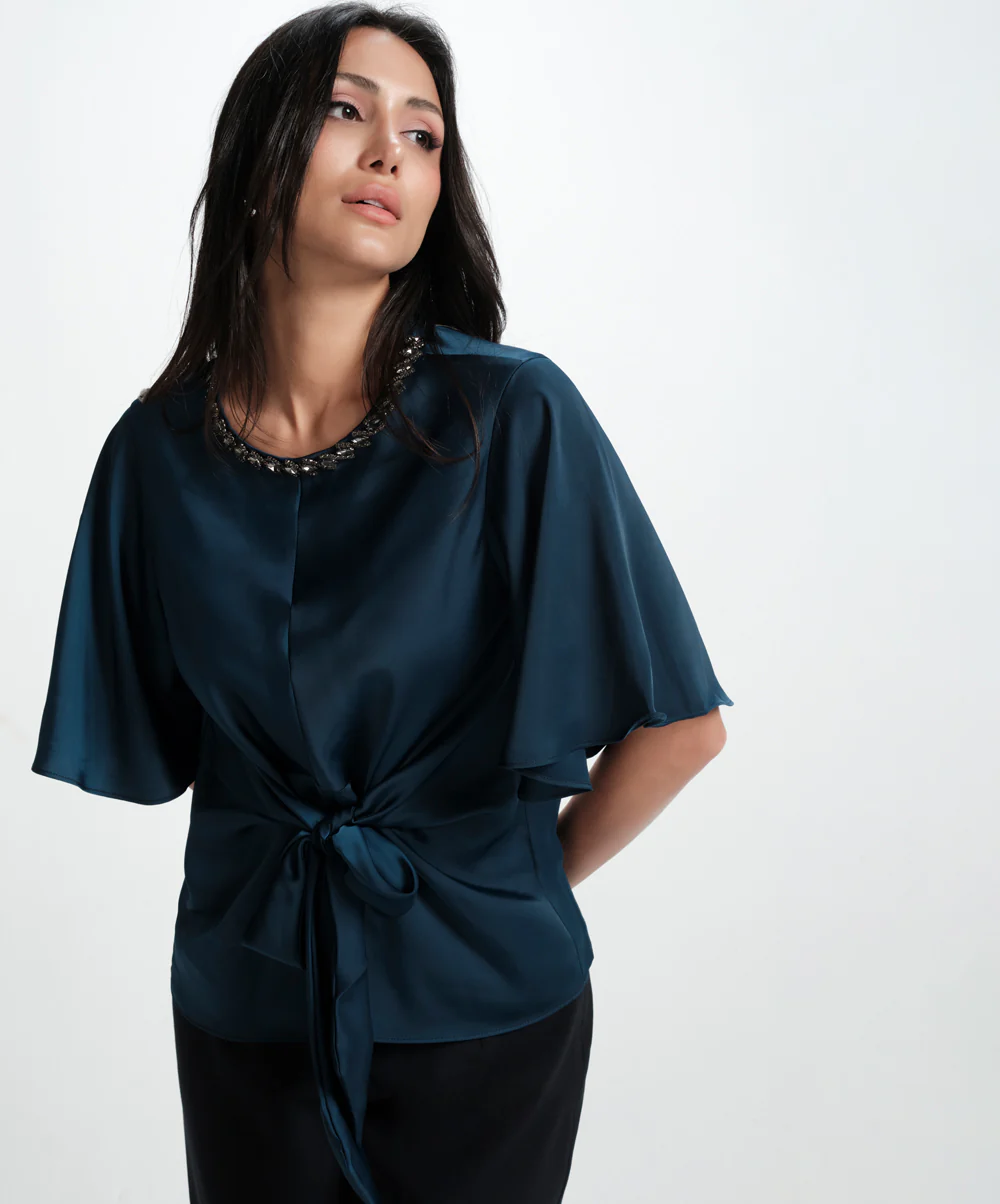 Vneck Trim Attached Satin Top - Image 4