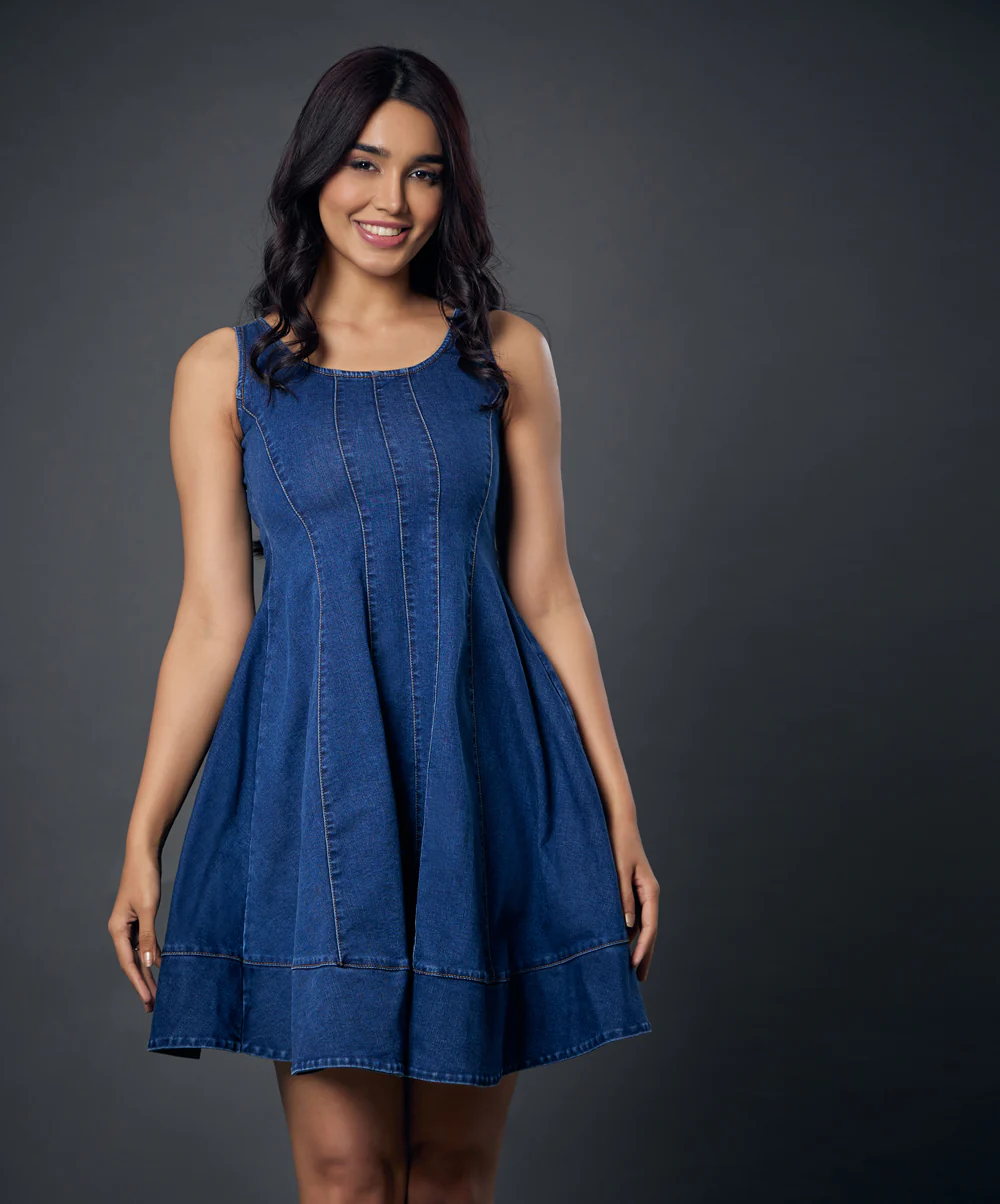 Waistless Panel Denim Princessline Dress - Image 5