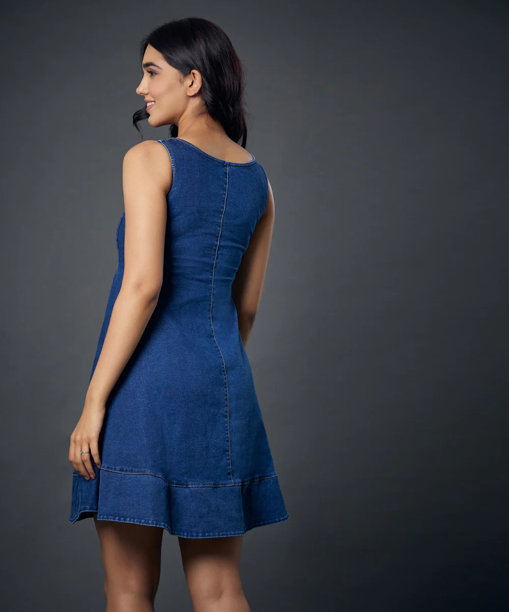 Waistless Panel Denim Princessline Dress - Image 6