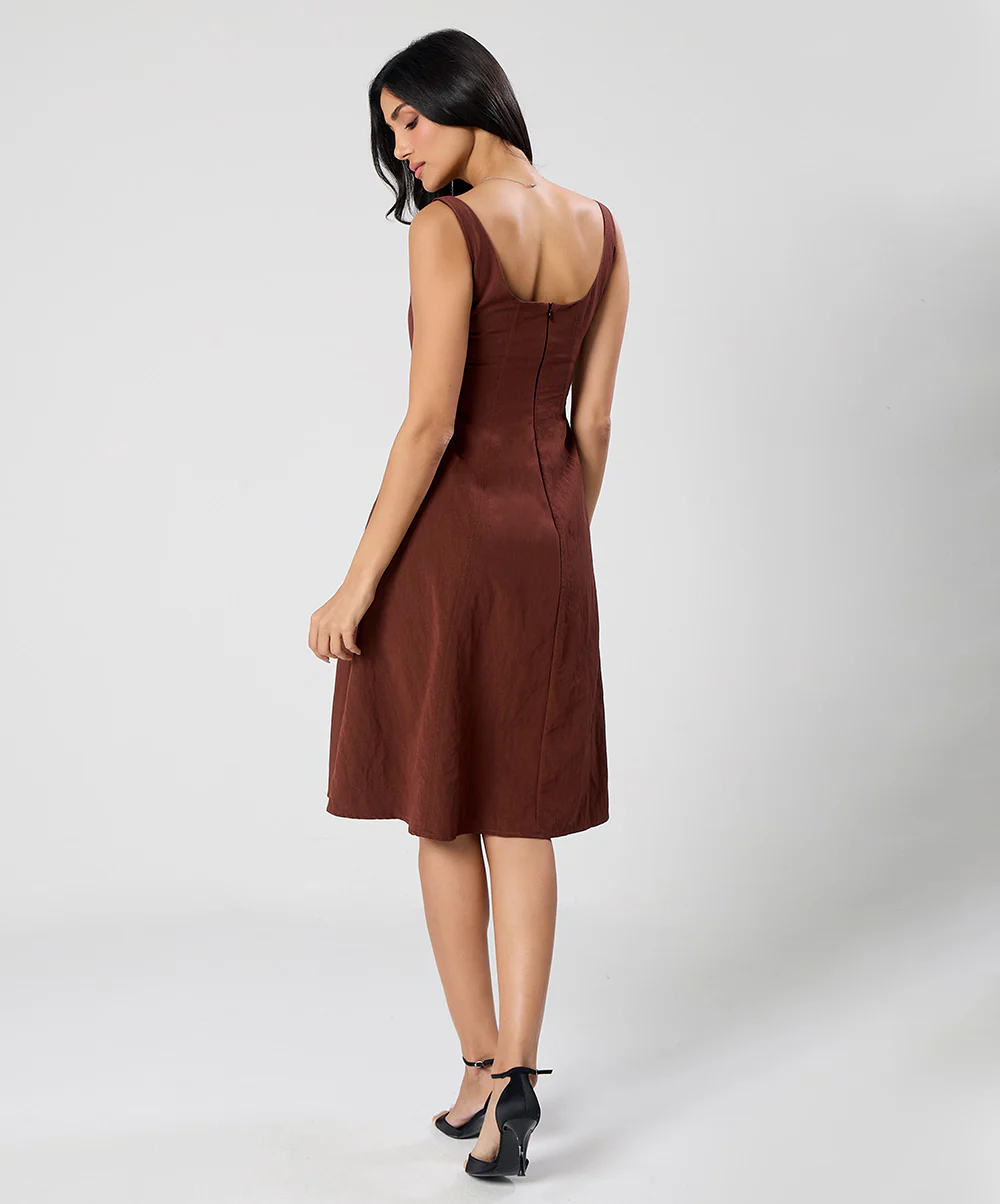 Waistless Solid Sleeveless Brown Dress - Image 5