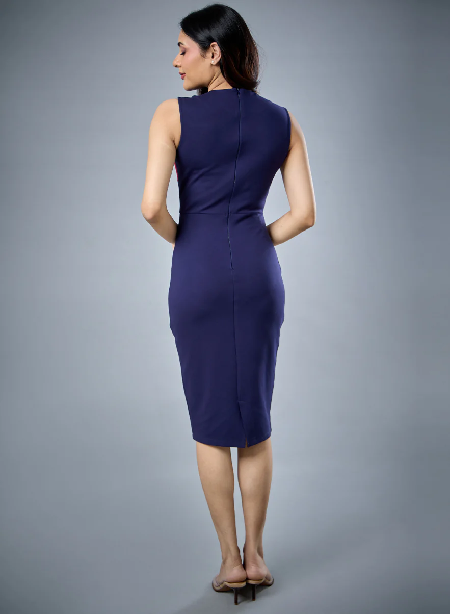 Wavy Contrast Bodycon Navy Dress - Image 5