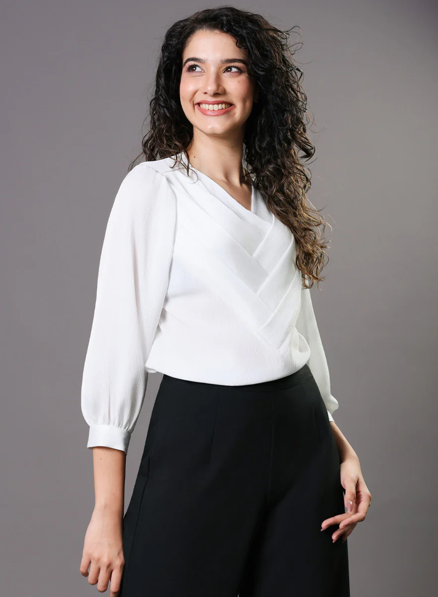 White Side Pleated Chiffon Top - Image 2