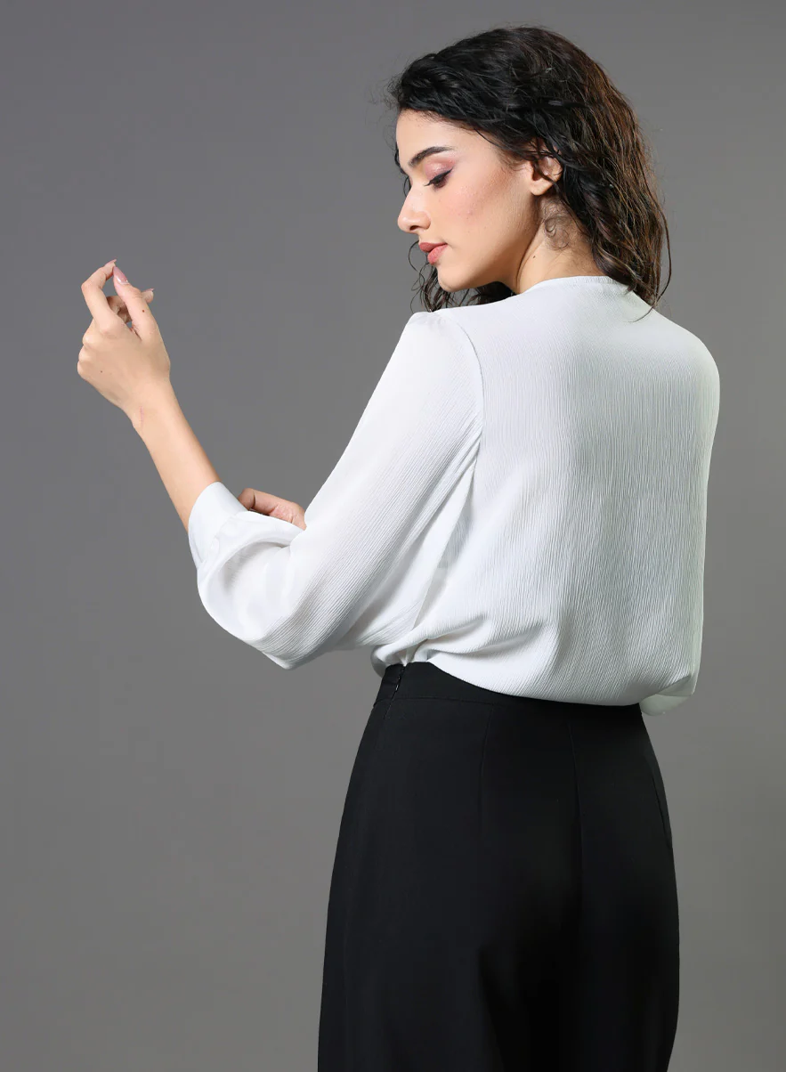 White Side Pleated Chiffon Top - Image 3