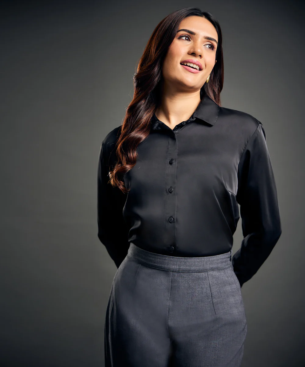 Work Wear Satin Black blouse - Image 2