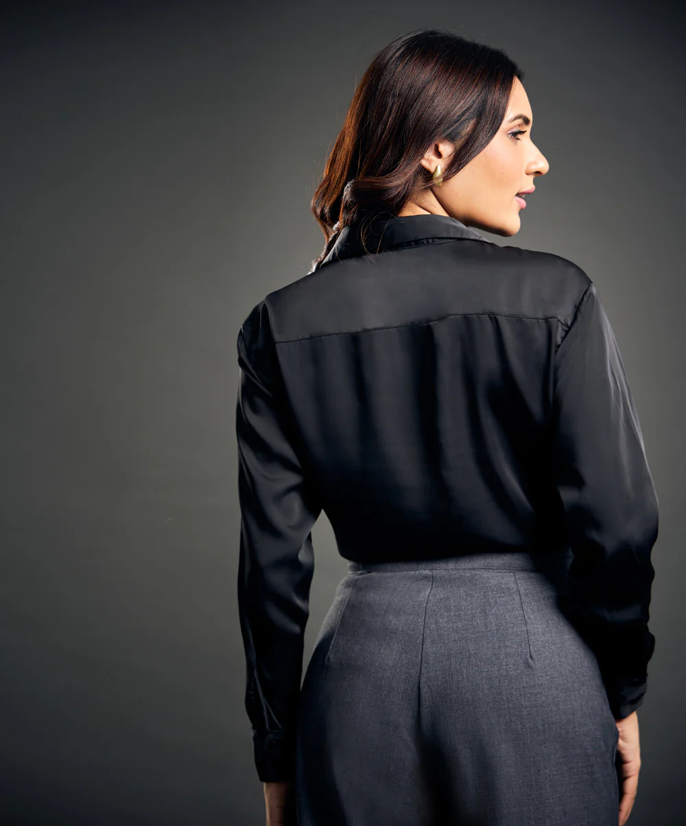 Work Wear Satin Black blouse - Image 5