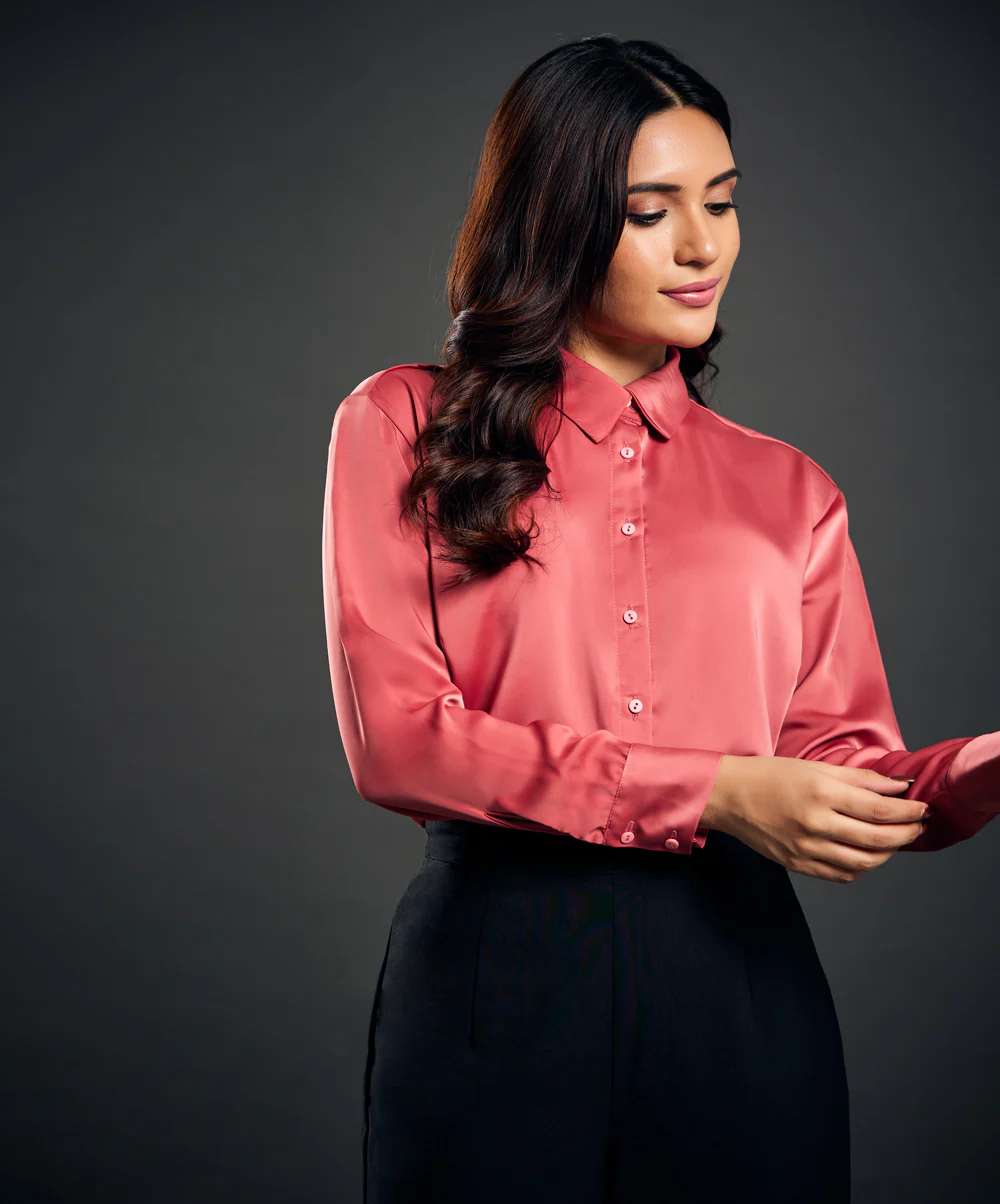 Work Wear Satin Pink Blouse - Image 2