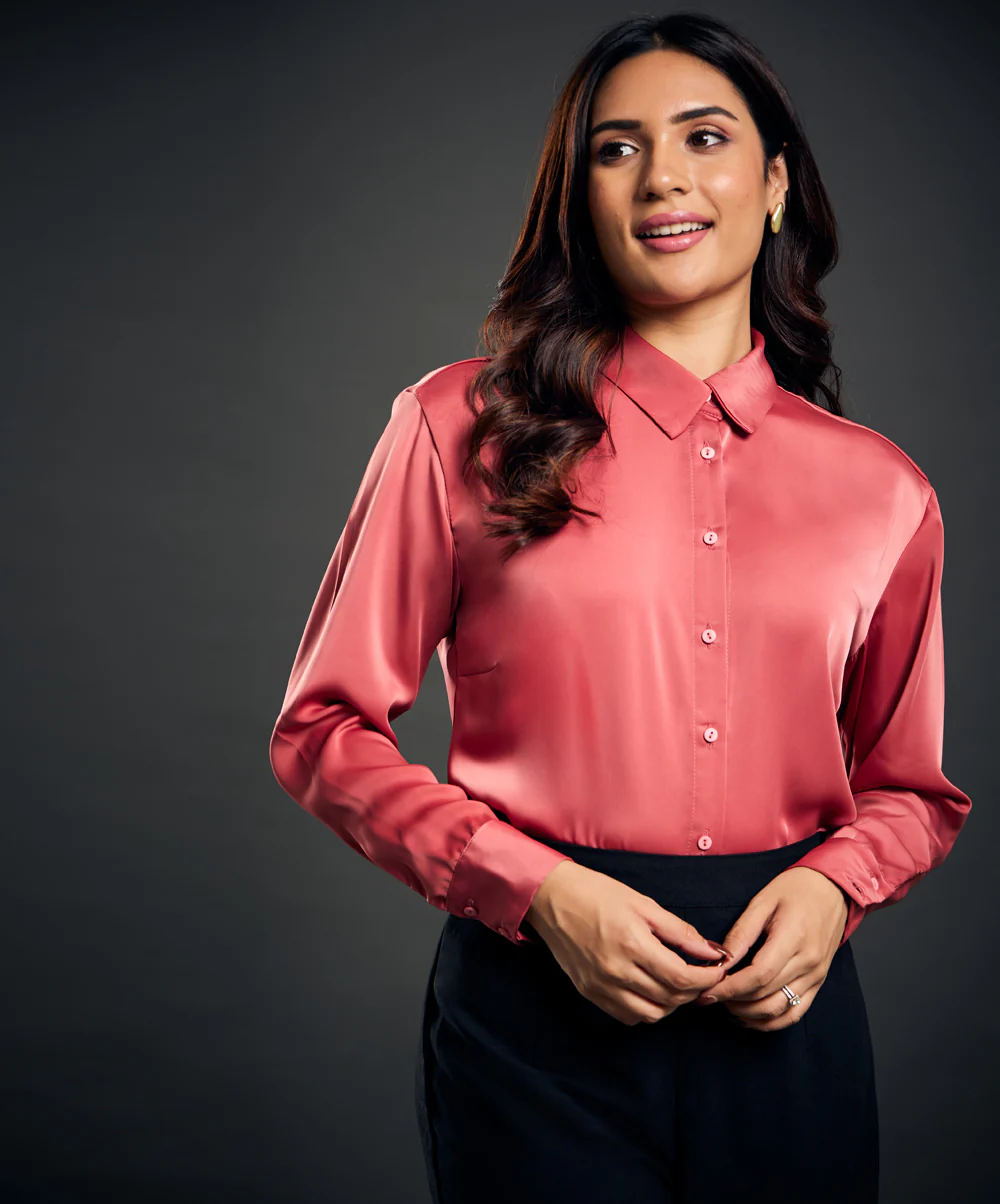 Work Wear Satin Pink Blouse - Image 3