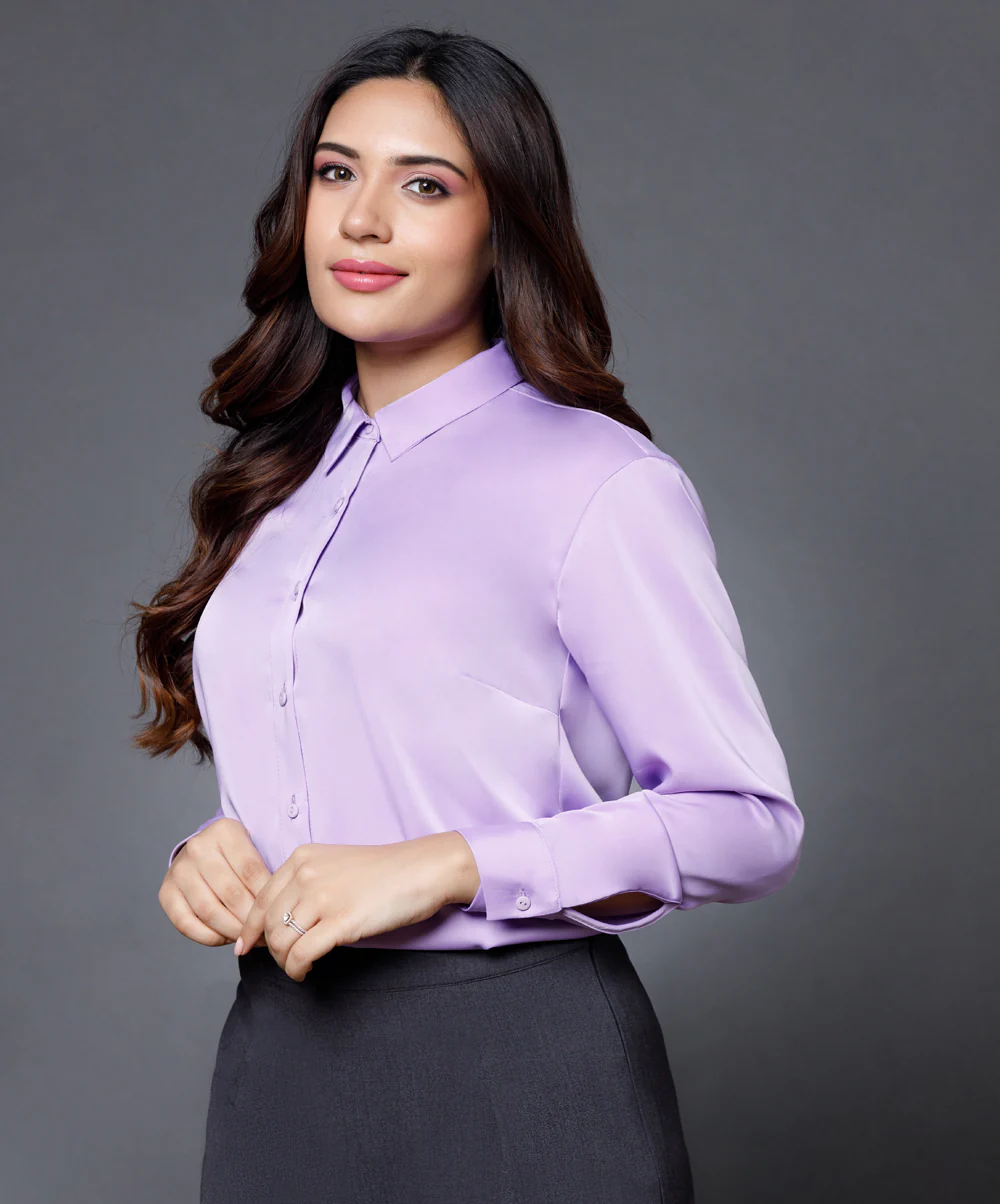 Work Wear Satin Shirt - Lavender - Image 5