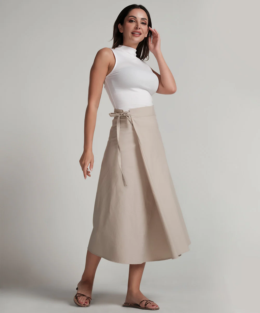Wrap Cotton Skirt - Beige - Image 2