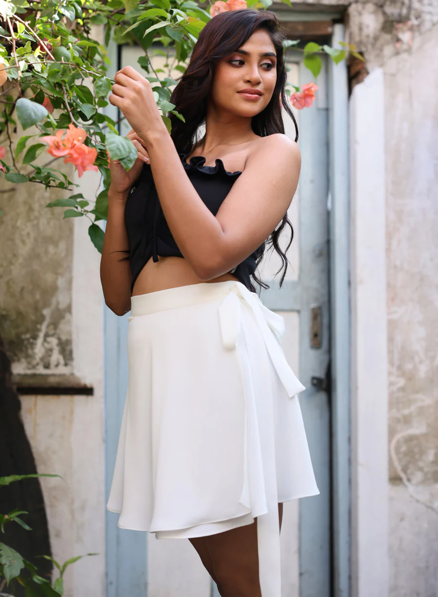 Wraparound Satin Skirt – White - Image 3