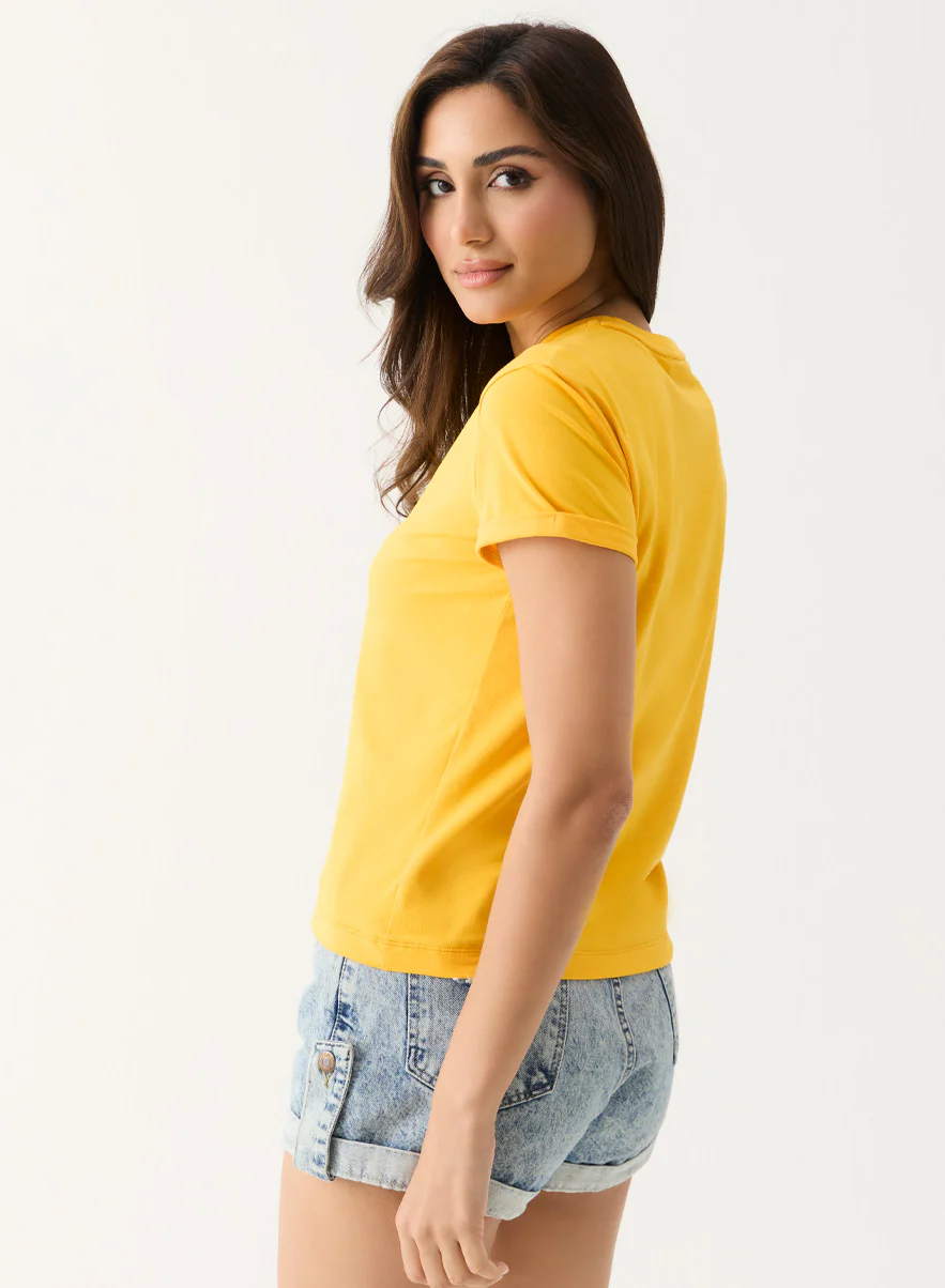 Yellow Sleeve Turn Up T-shirt - Image 4