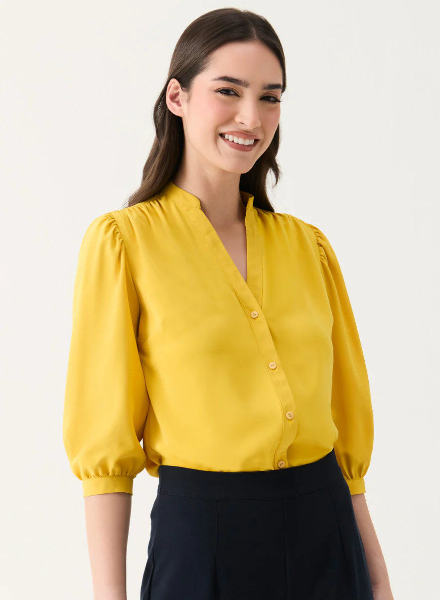 Yellow Solid Chiffon Elegant Top - Image 3