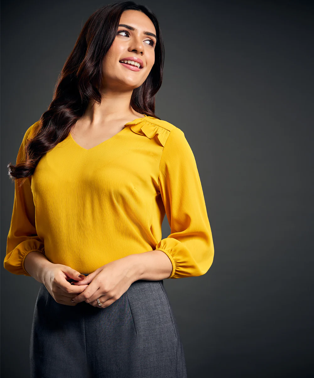 York Frilled Long Sleeve Yellow Top - Image 6